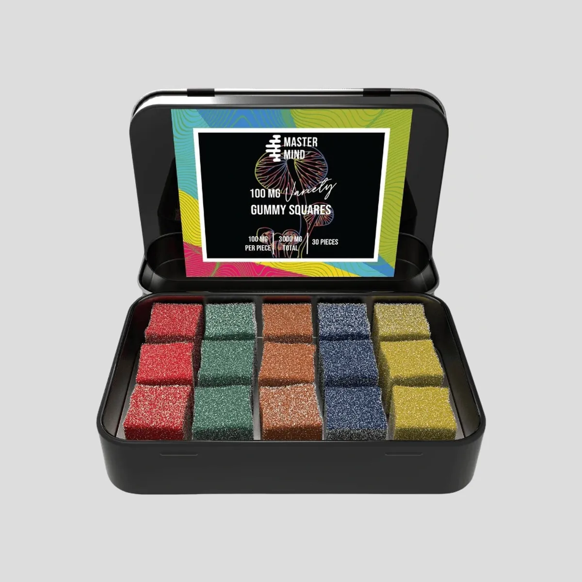 100squareNOBG Mastermind - Variety Gummy Squares - 3000 mg (200mgx15)